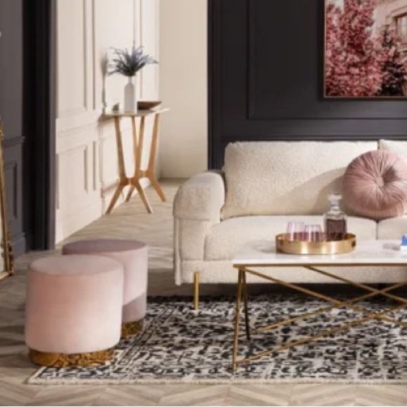 Pink velvet ottoman - Picture 2 of 6